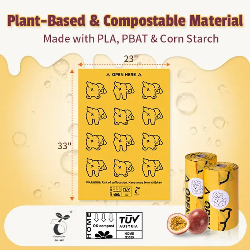 Passion Fruit Scented Pet Waste Bags - Leak-Proof, Extra Thick & Large, 365 Count Pack, Yellow Velcro Pet Accessories, Puppy Essentials for Walking & Cat Litter
