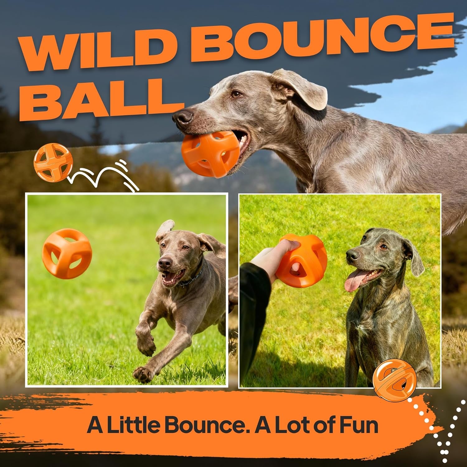 Natural Rubber Dog Balls for Aggressive Chewers, Durable Dog Chew Toys for Large Dogs, Interactive Fetch & Tug of War Toys for Medium Large Breed Non-Toxic Dish Washable,4.5 * 4.5"