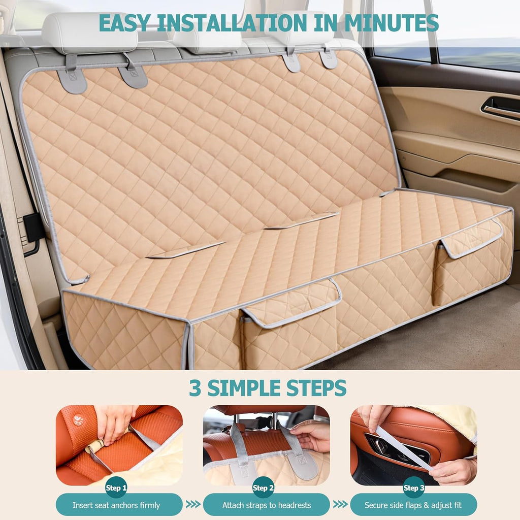 Waterproof Dog Car Seat Cover for Back Seat - Nonslip Protector for Kids, Universal Fit for Cars, Trucks, and SUVs (Beige)