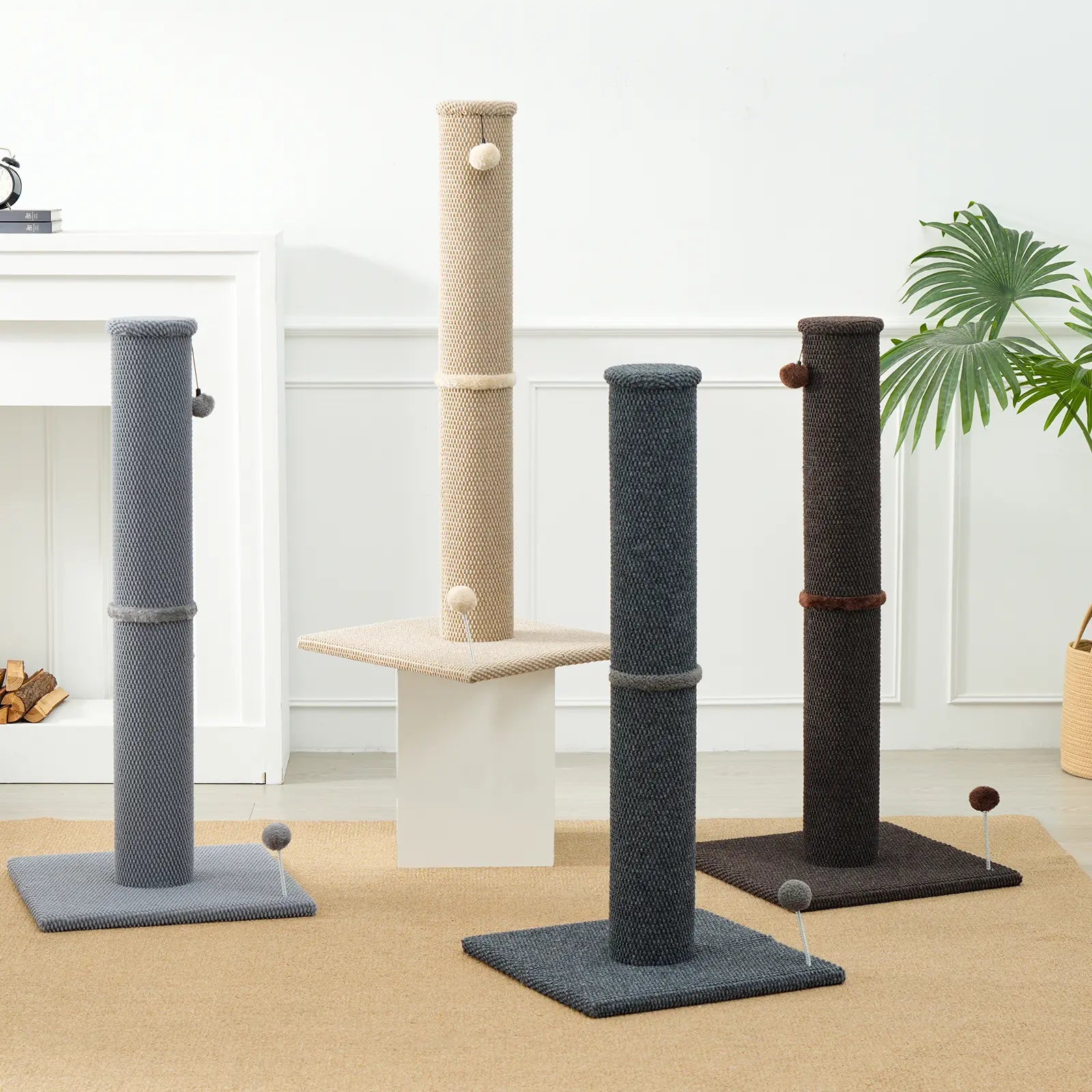 MADE 4 PETS Indoor Cat Sisal Scratching Post, 41.73-Inch Tall Gray Vertical Scratcher with Sturdy Base, Replaceable Spring Toy, and Space-Saving Design for Optimal Nail Care