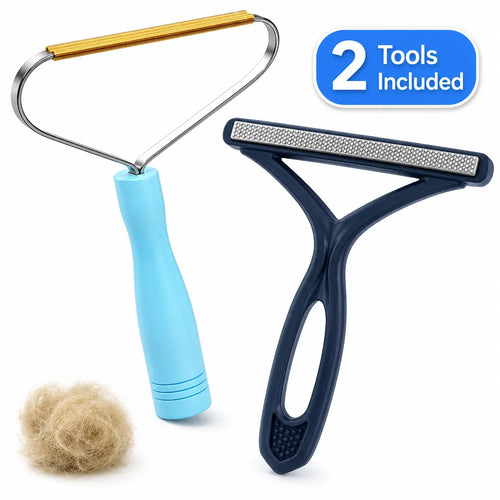 2-Piece Reusable Pet Hair Removal Set for Carpets, Upholstery, Vehicles, and Pet Bedding