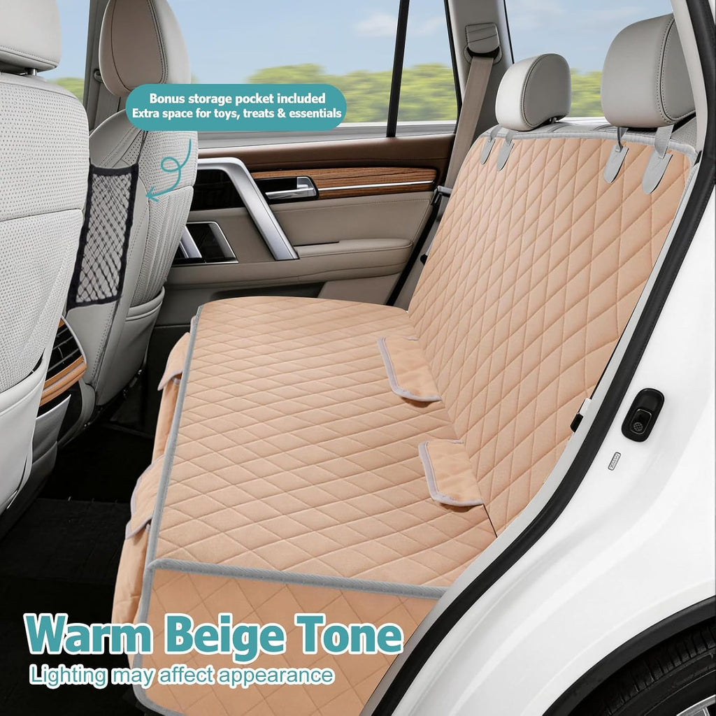Waterproof Dog Car Seat Cover for Back Seat - Nonslip Protector for Kids, Universal Fit for Cars, Trucks, and SUVs (Beige)