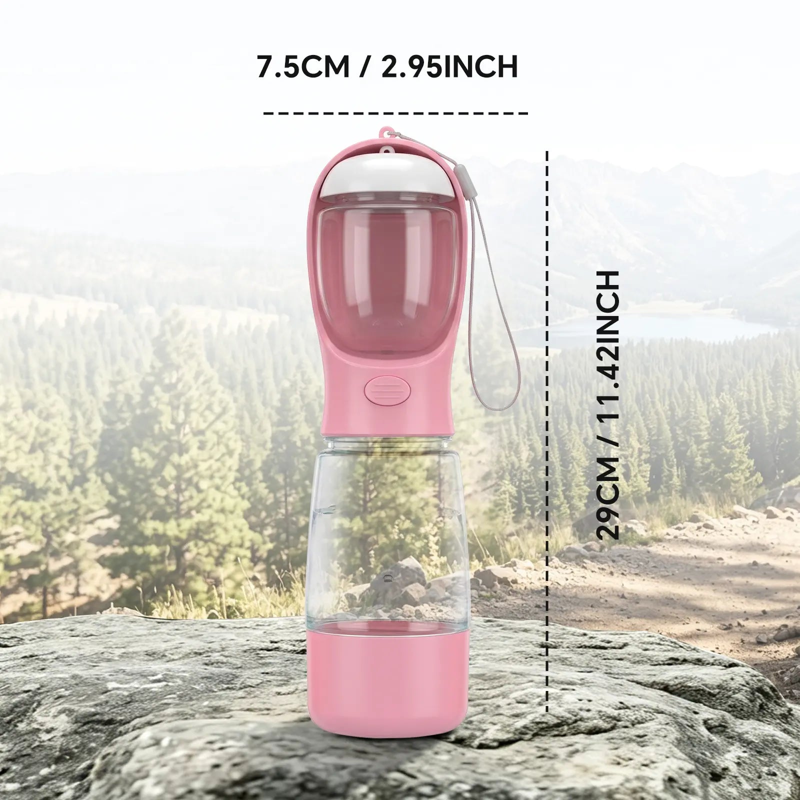 Portable 3-in-1 Dog Water Bottle with Food Container and Built-In Poop Bag Dispenser, Includes 30 Waste Bags - Leak-Proof Travel Cup for Walking and Hiking (29cm x 7.5cm)