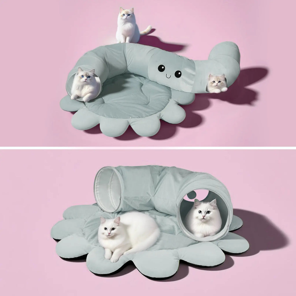 Indoor Cat Tunnel Bed and Toy Set - Octopus-Shaped Peekaboo Cave and Christmas Tree Skirt for Multiple Cats - Perfect for Playtime #SummerSale