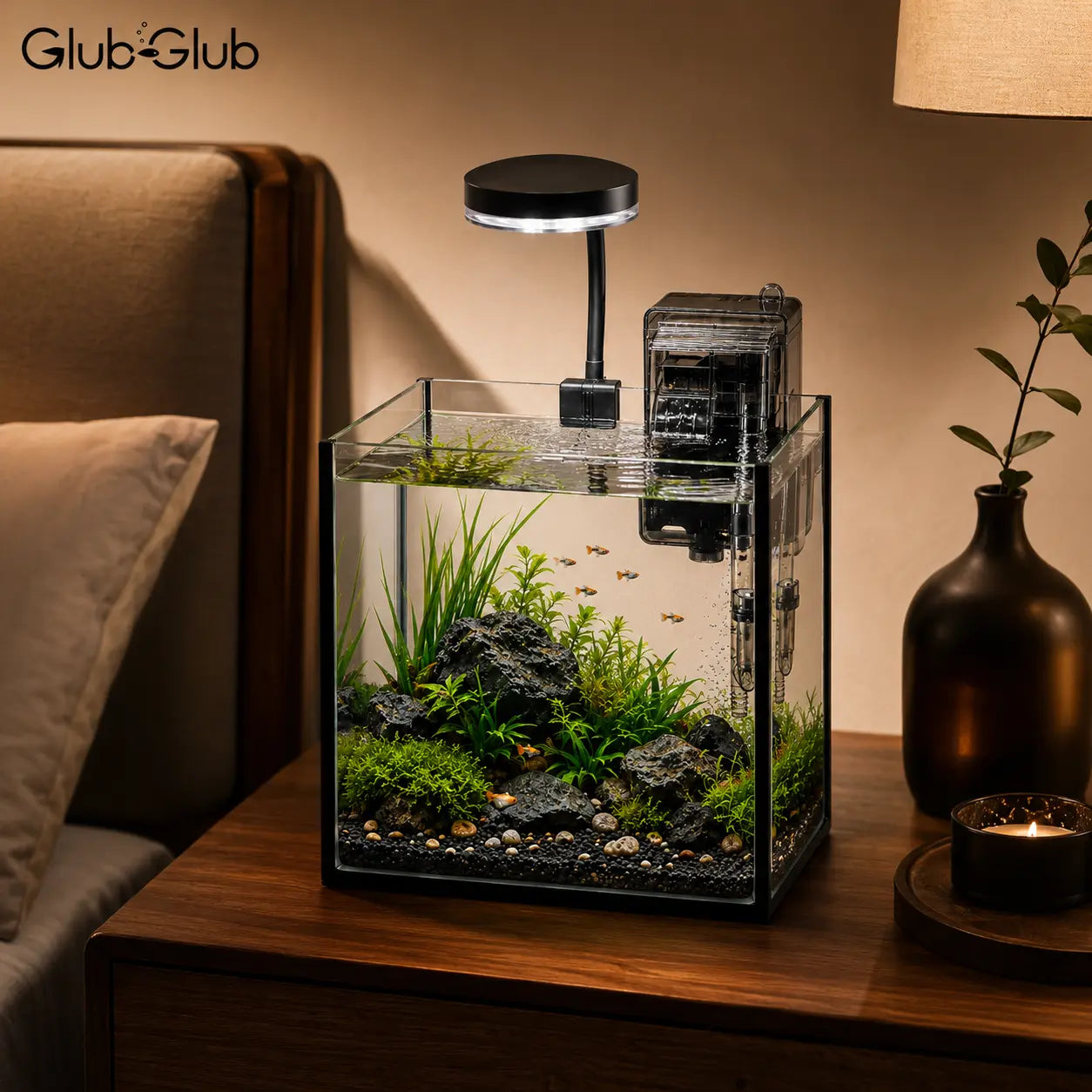 Craftsboys 1.2 Gallon Nano Glass Aquarium with Filter and LED Light for Betta Fish and Aquascaping