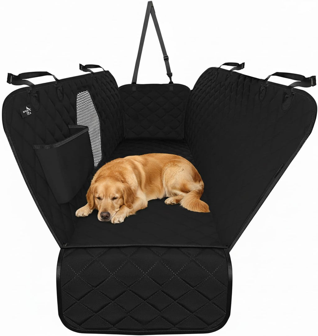 Premium Waterproof Dog Car Seat Cover for Back Seat - Hammock Style Pet Protector for SUVs and Trucks with Enhanced Safety Features, Black