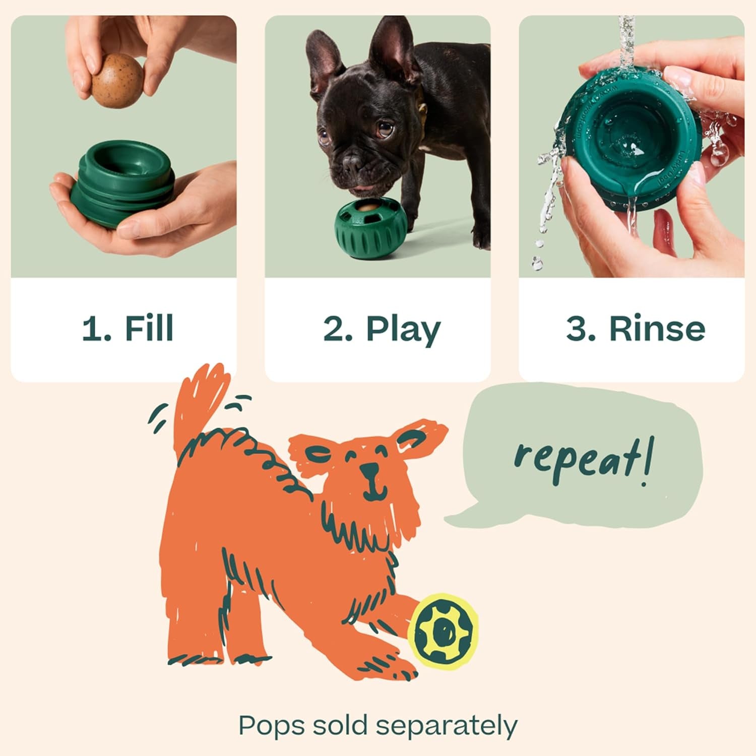 Pupsicle Interactive Dog Ball Toy for Dogs 25-75 Lbs - Green | Long-Lasting Enrichment Toy for Medium/Large Dogs, Easy-Fill Design, Low-Mess Play, Made of Natural Rubber, Easy to Clean
