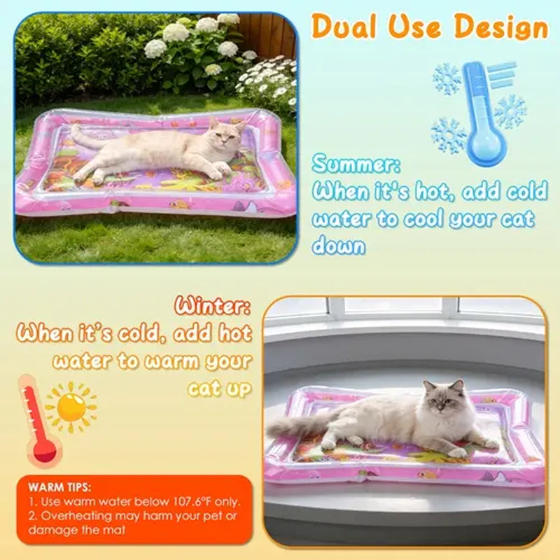 Interactive Sensory Water Mat for Kittens - 3D Floating Fish Toy with LED Light and Chirping Flapping Bird Wand, Durable PVC, Rechargeable USB-C, Stress Relief and Indoor Enrichment Gift