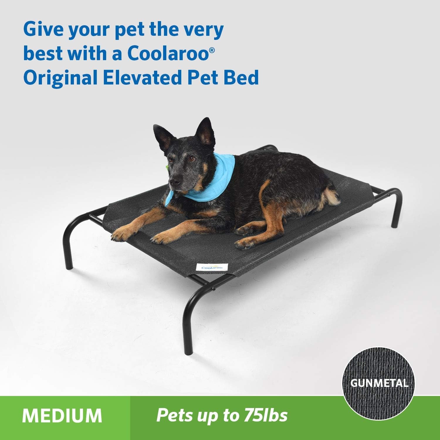 Elevated Dog Bed - Breathable Off-The-Ground Pet Bed with Cooling Fabric, Joint Relief, Moisture-Resistant, 100% Recyclable, Easy to Clean, Gunmetal, Medium Size