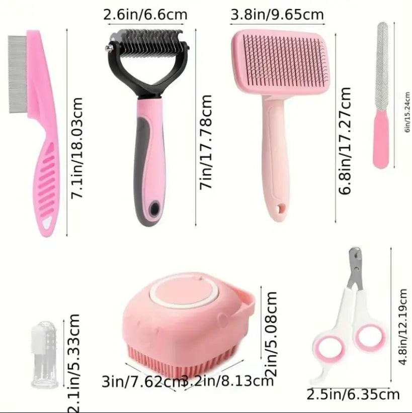 Summer Pet Grooming Tool Set (8 Pieces) - Comprehensive Shedding and Grooming Kit for Dogs and Cats, Includes Hair and Oral Hygiene Tools, Ideal for Indoor and Outdoor Use, Perfect Valentine’s Day Gift