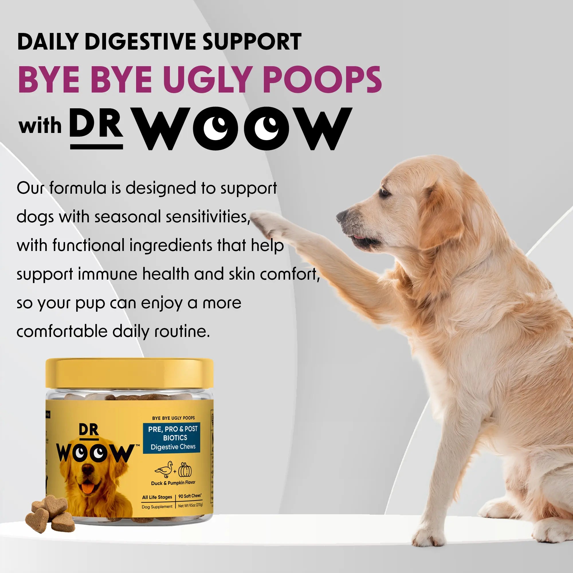 Pre-Pro-Postbiotic Chews for Dogs – Support for Gas, Bloating, and Digestive Health | Dr. WOOW Feeding