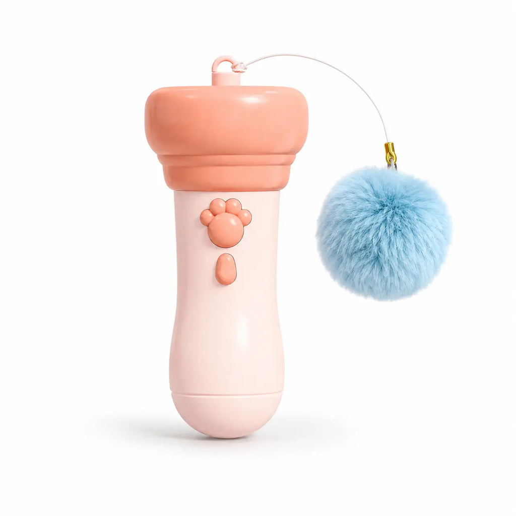 Electric Interactive Cat Teaser Wand with Fluffy Pom Balls for Indoor Cats and Kittens