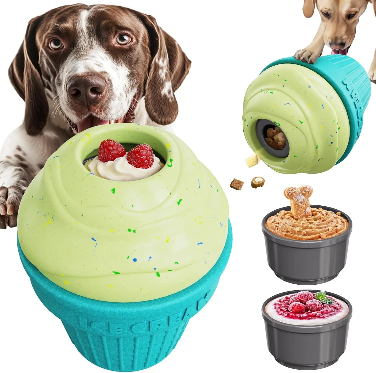 KADTC Large 3-in-1 Frozen Dog Treat Toy and Kibble Dispenser Ball for Durable Chewing