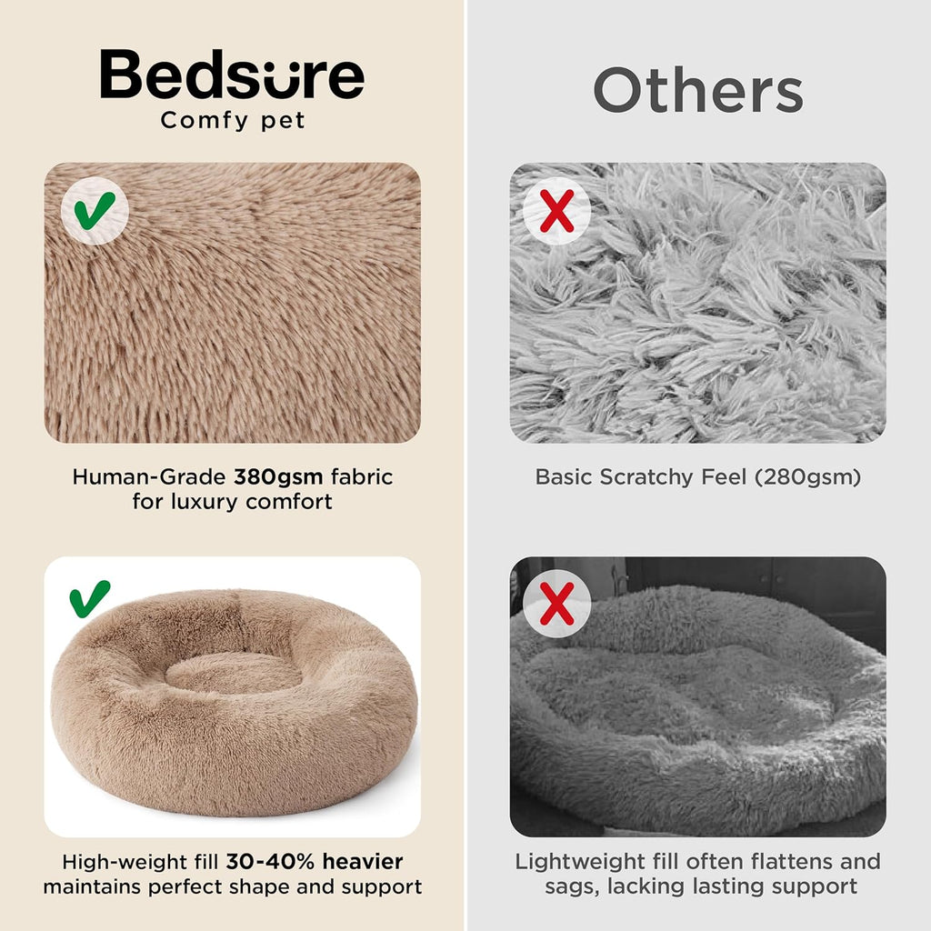 Bedsure Calming Small Dog Bed Donut Washable Cat＆Puppy Bed,23 Inches Camel | Oprah Daily Award,Fluffy Faux Fur round Cuddler,Anti-Slip Bottom,Anti-Anxiety,Deep Sleep for Large Cat & Pets up to 25 Lbs