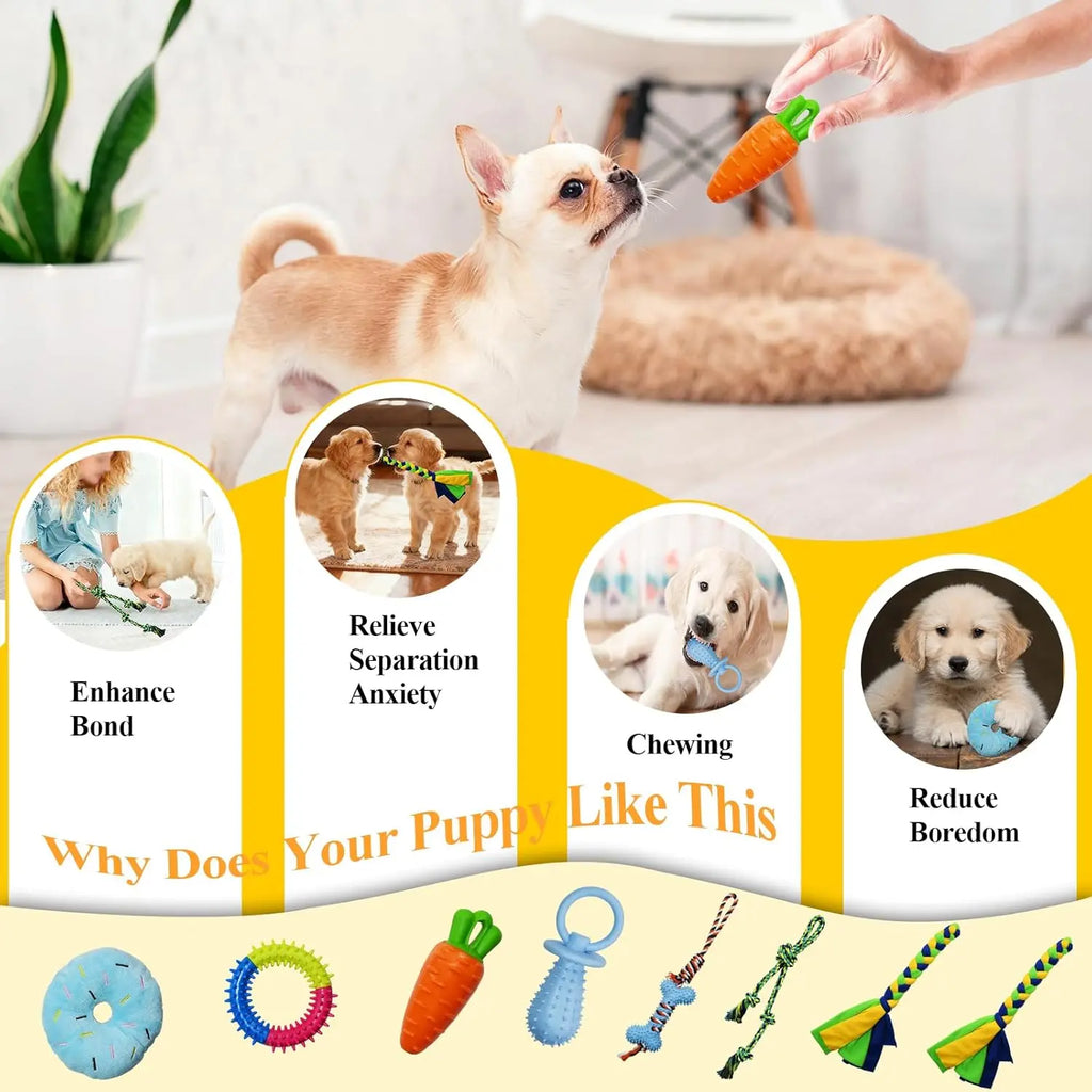 Interactive Dog Play Gym Enrichment Toy Set with Rope Tug, Chew, and Squeaky Toys - Indoor Activity Center for Reducing Anxiety and Boredom Relief, Durable PVC Frame Suitable for Dogs of All Sizes