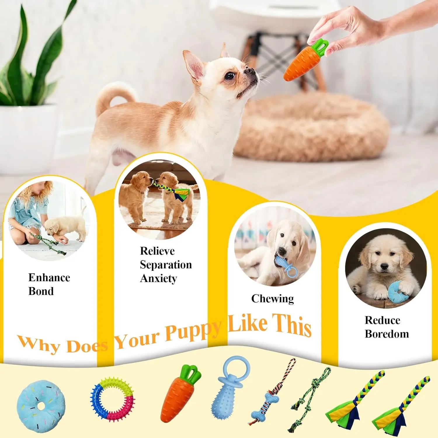 Interactive Dog Play Gym Enrichment Toy Set with Rope Tug, Chew, and Squeaky Toys - Indoor Activity Center for Reducing Anxiety and Boredom Relief, Durable PVC Frame Suitable for Dogs of All Sizes