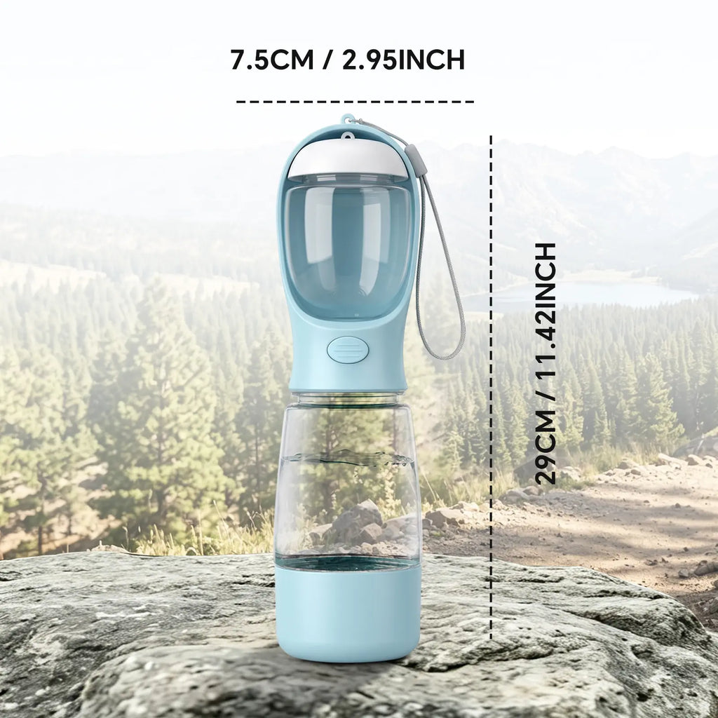 Portable 3-in-1 Dog Water Bottle with Food Container and Built-In Poop Bag Dispenser, Includes 30 Waste Bags - Leak-Proof Travel Cup for Walking and Hiking (29cm x 7.5cm)