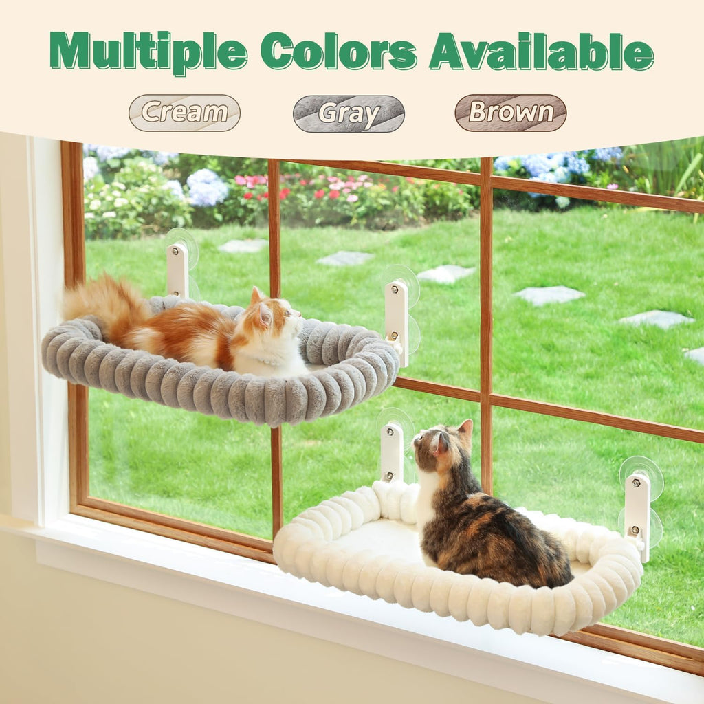 Snugcloud Foldable Cat Window Perch - Cordless, Ultra Soft Machine Washable Bed with 4-Sided Bolster, Metal Frame - Window Hammock for Large Cats and Kittens (Cream White, Medium)