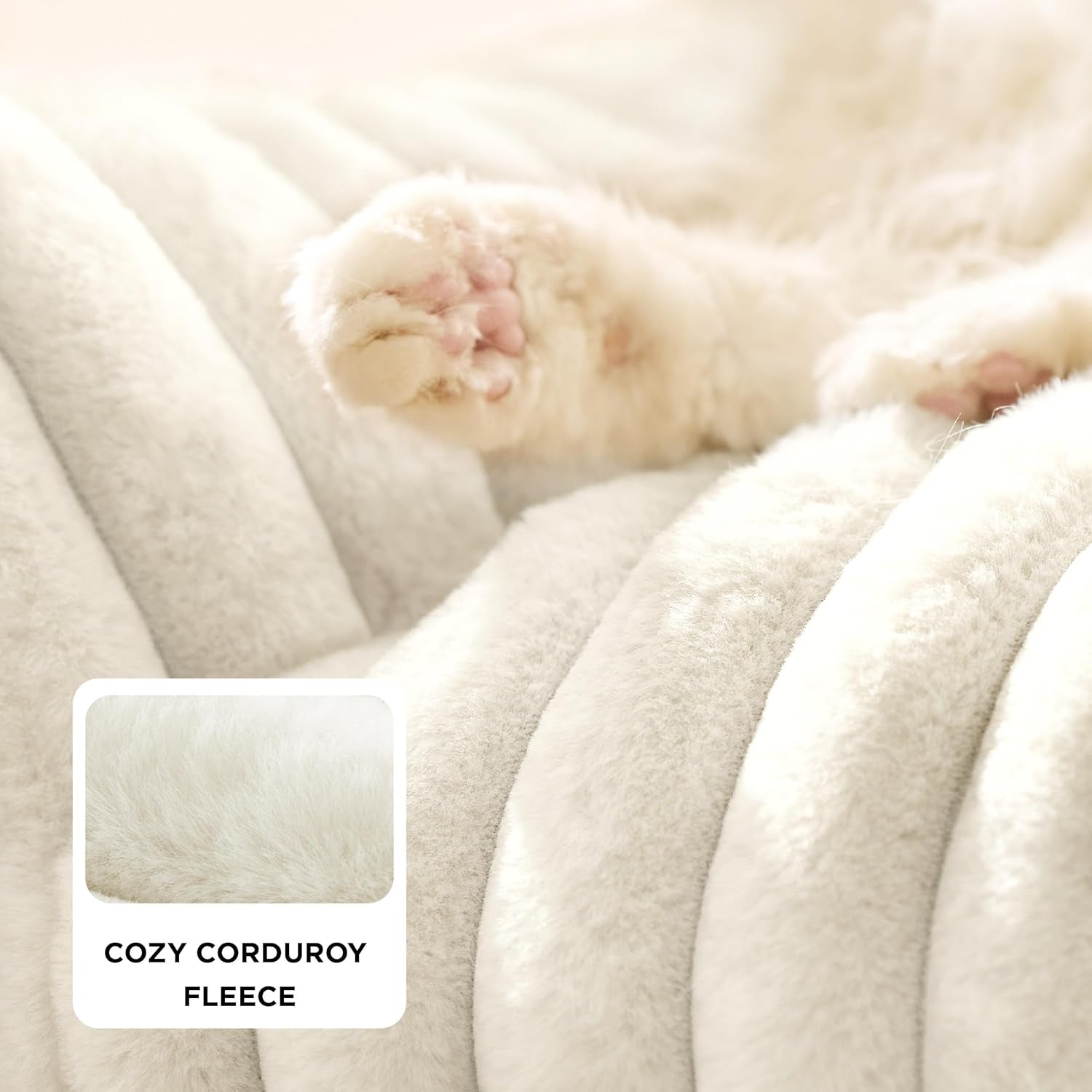 Bedsure Comfyfleece™ Shown on TV Fluffy Cute Cat Couch for Pets,24In Cream | Cat Beds for Indoor Cats,Supportive Pet Sofa,Dog Couch Bed Seen on Good Day New York,Removable Washable Cover,Up to 10 Lbs