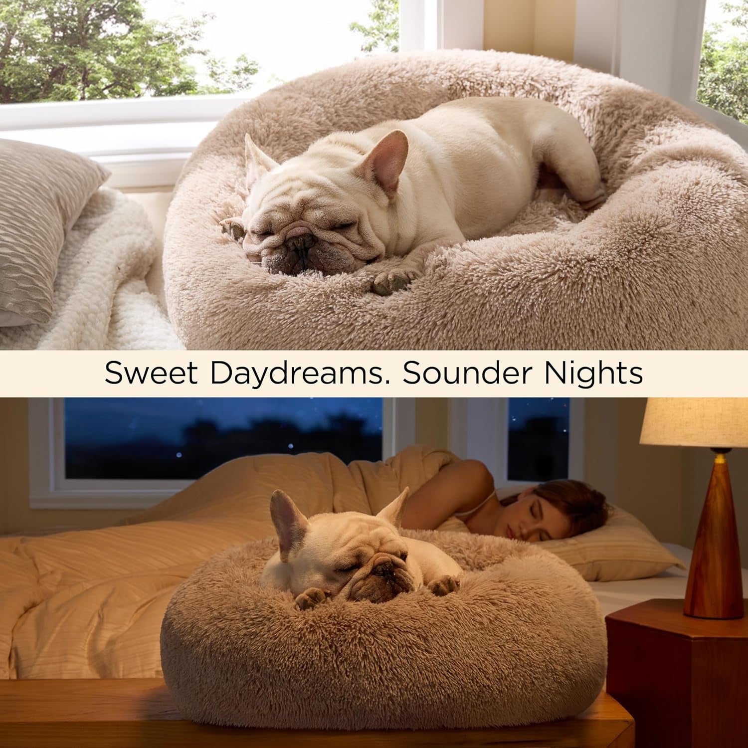 Bedsure Calming Small Dog Bed Donut Washable Cat＆Puppy Bed,23 Inches Camel | Oprah Daily Award,Fluffy Faux Fur round Cuddler,Anti-Slip Bottom,Anti-Anxiety,Deep Sleep for Large Cat & Pets up to 25 Lbs