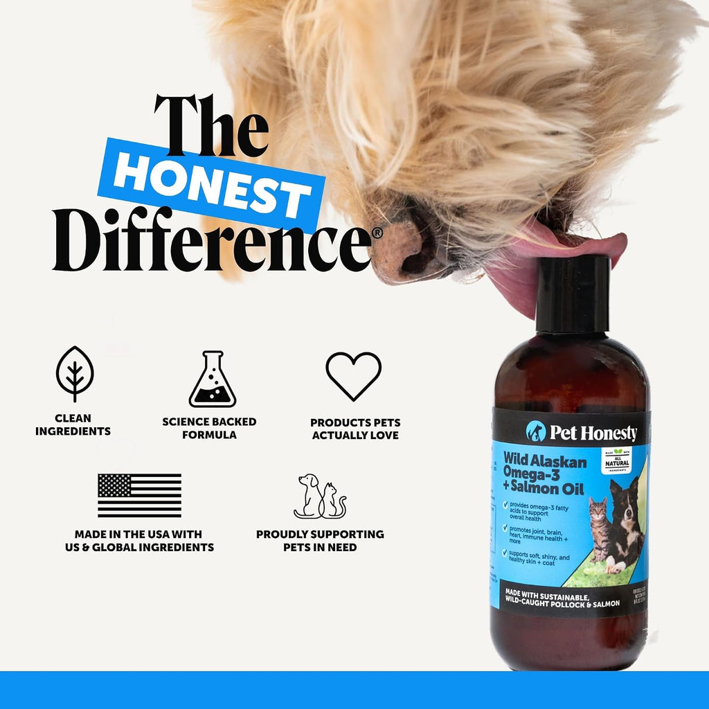 Wild Alaskan Salmon Oil for Dogs + Cats - 100% Pure Natural Omega 3 Fish Oil Supplement for Pet Skin, Coat Health, Allergy Itch Relief, EPA DHA Fatty Acids for Dog Joint Support, Heart Wellness (8 Oz)
