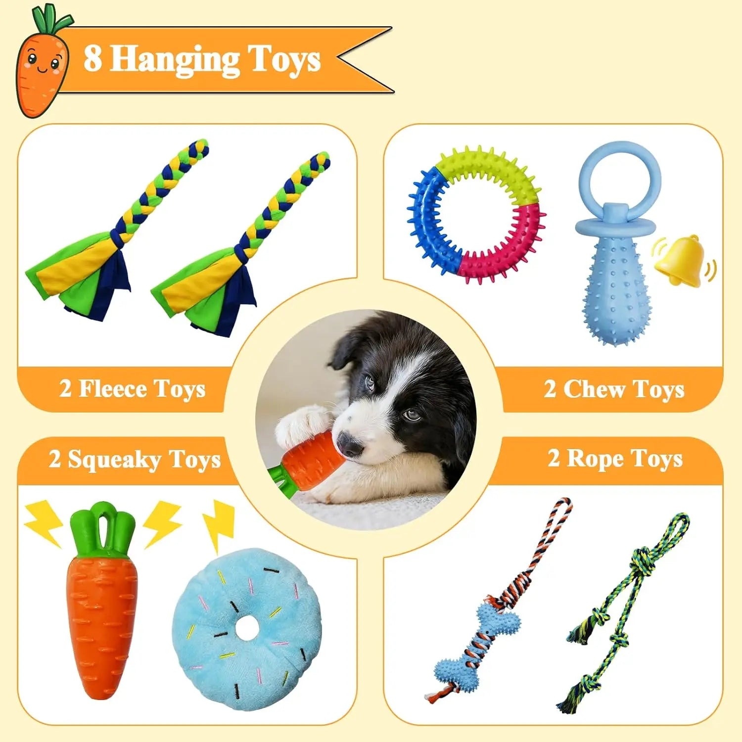 Interactive Dog Play Gym Enrichment Toy Set with Rope Tug, Chew, and Squeaky Toys - Indoor Activity Center for Reducing Anxiety and Boredom Relief, Durable PVC Frame Suitable for Dogs of All Sizes