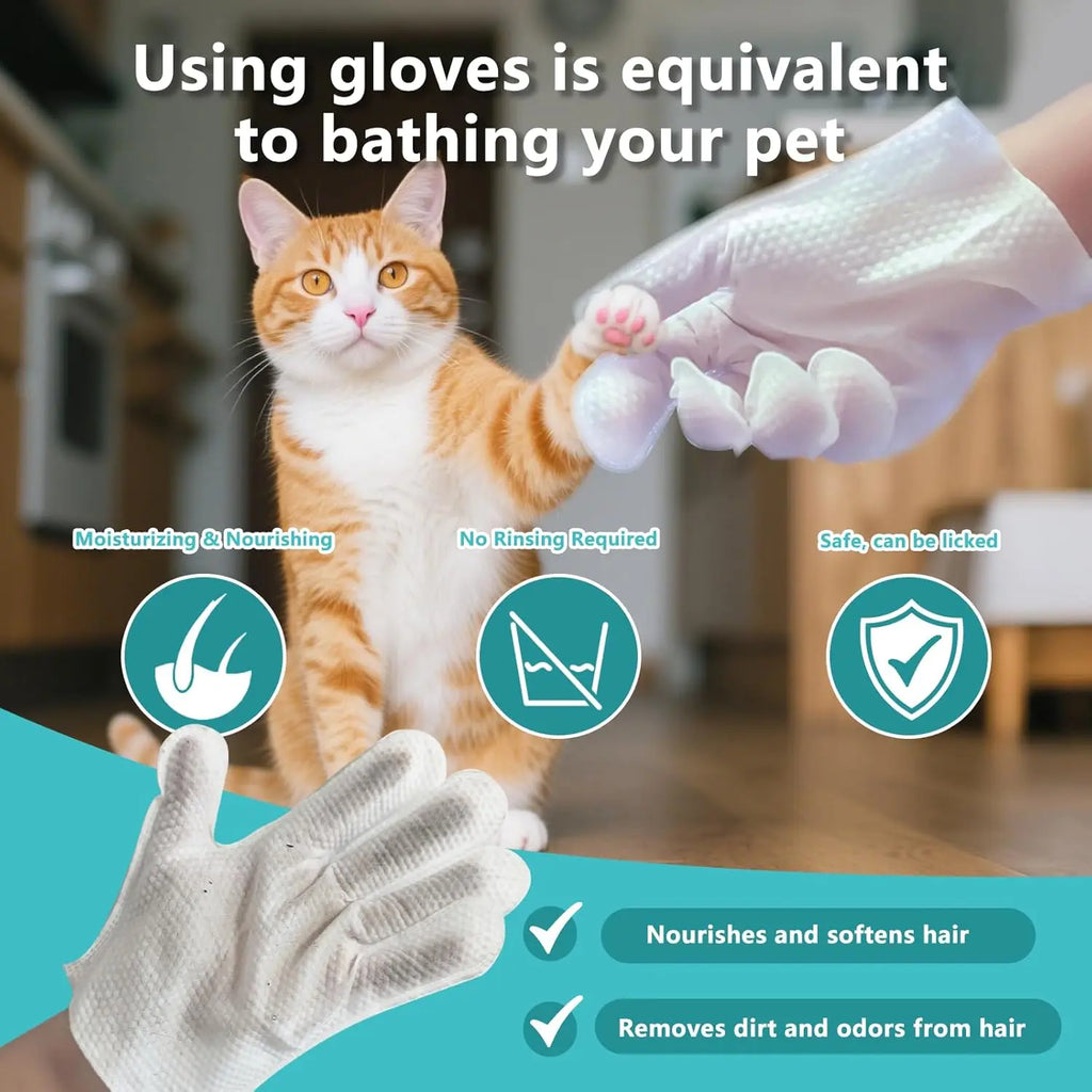 Premium Pet Glove Wipes for Dogs and Cats - Extra Thick, Unscented, Rinse-Free Cleaning and Deodorizing Wipes for Daily Care and Travel - 6 Pack