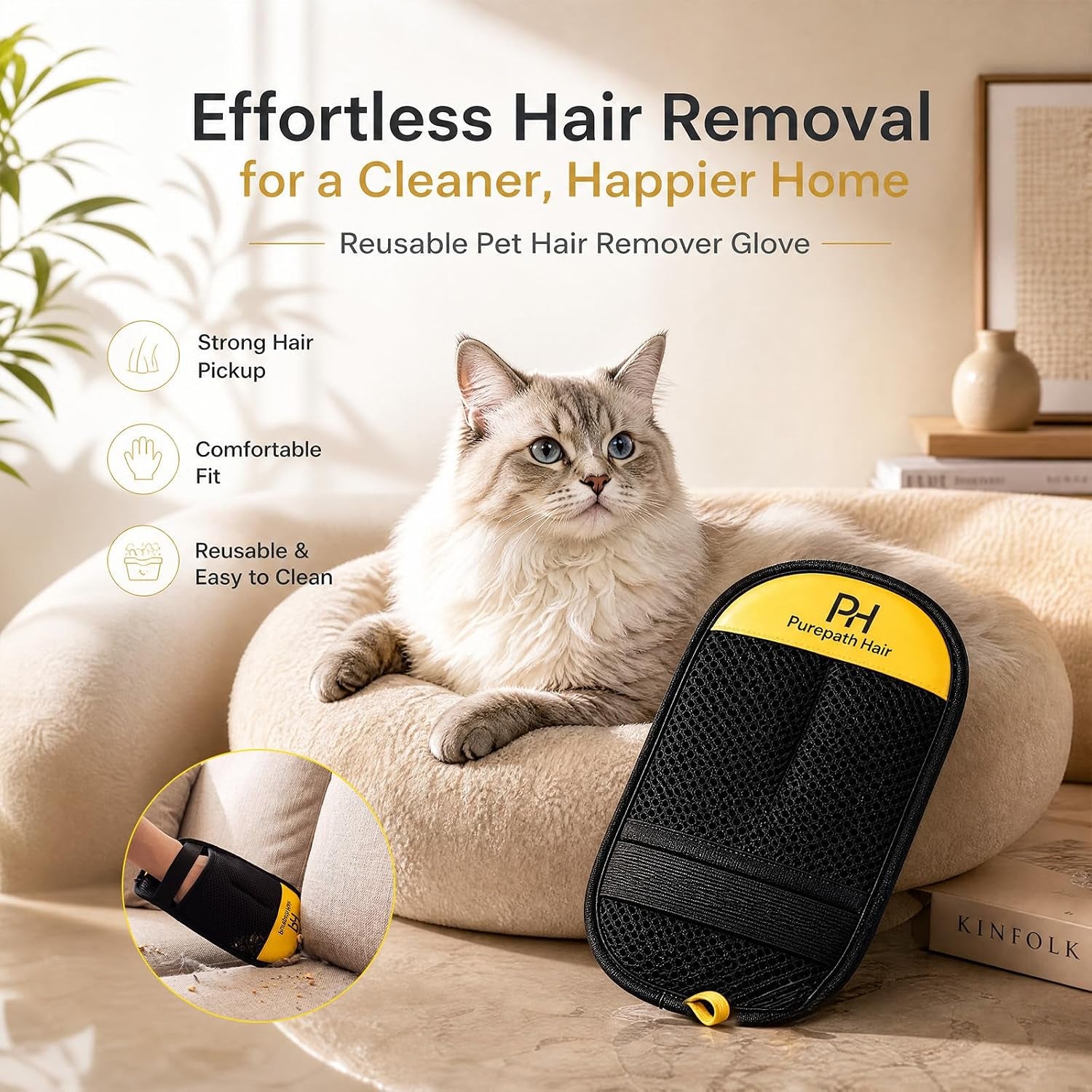 Removal Glove Remover for Cats & Dogs, 2026 Upgraded Five-Finger Electrostatic Pet Hair Removal Glove,Reusable. Applicable to Laundry, Couches, Carpets, Clothing and Car Seat. (1)