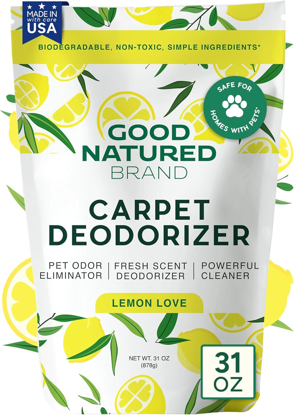 | Carpet Deodorizer & Freshener Powder | 31 Oz Pet Odor Eliminator for Strong Odor & Pet Urine | Fresh Natural Lemon Scent | Safe for Homes with Pets