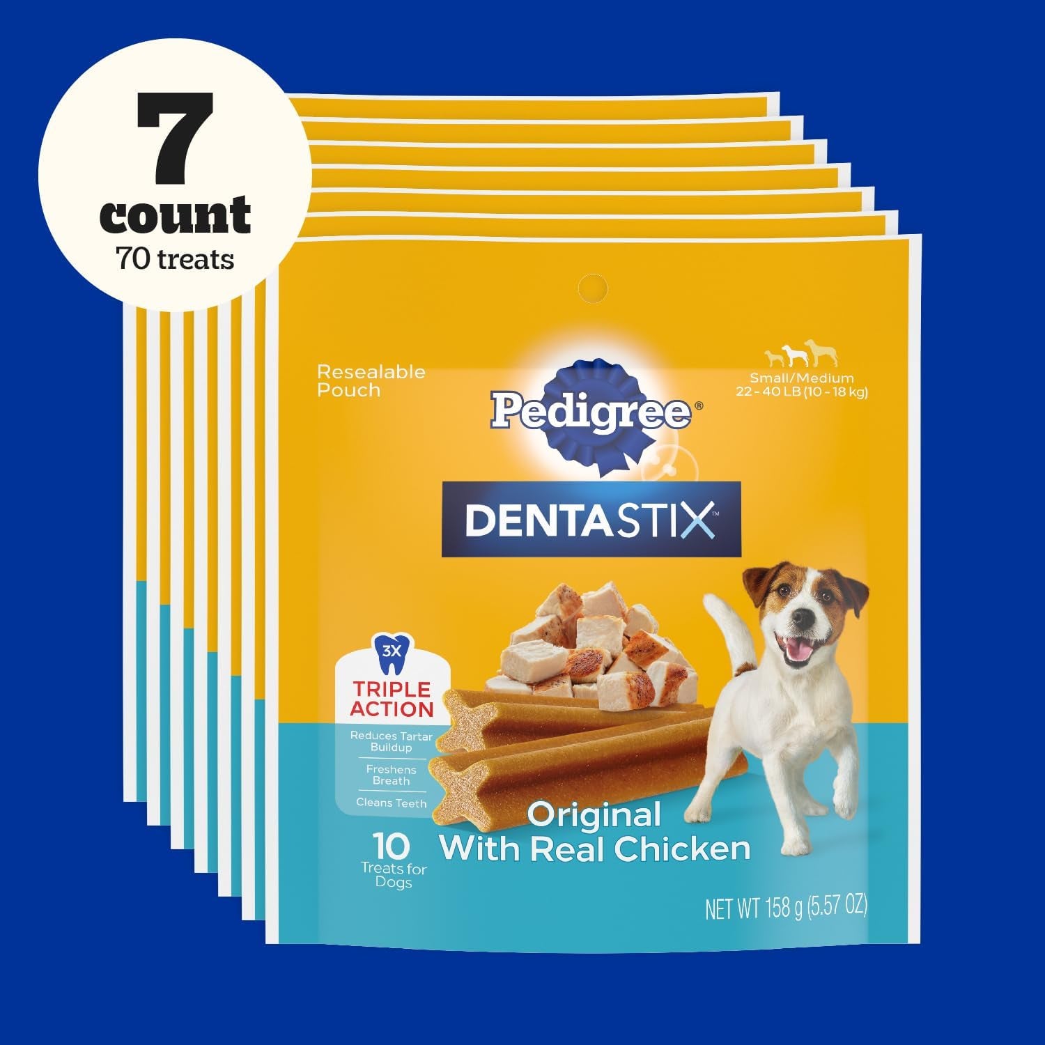Pedigree DENTASTIX Original Flavor Dental Treats for Small to Medium Dogs, 5.57 Oz Pack, Set of 7 (70 Total Treats)