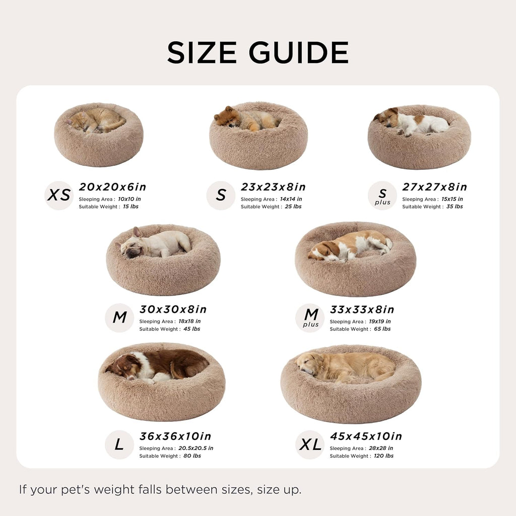 Bedsure Calming Small Dog Bed Donut Washable Cat＆Puppy Bed,23 Inches Camel | Oprah Daily Award,Fluffy Faux Fur round Cuddler,Anti-Slip Bottom,Anti-Anxiety,Deep Sleep for Large Cat & Pets up to 25 Lbs