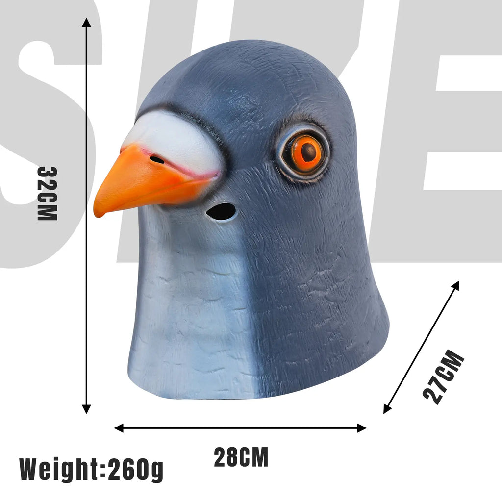 Latex Full Head Pigeon Mask for Halloween Costume, Party, and Cosplay (Grey Blue)