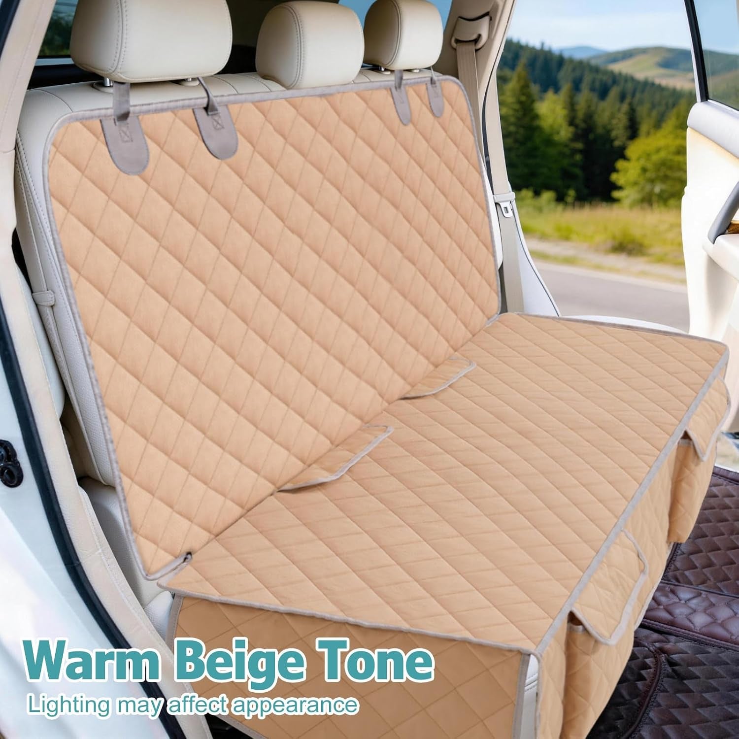 Waterproof Dog Car Seat Cover for Back Seat - Nonslip Protector for Kids, Universal Fit for Cars, Trucks, and SUVs (Beige)