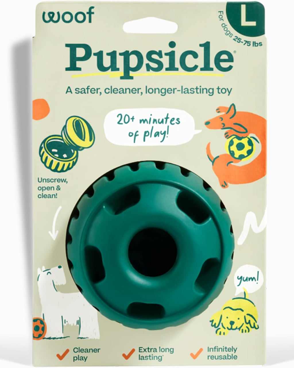 Pupsicle Interactive Dog Ball Toy for Dogs 25-75 Lbs - Green | Long-Lasting Enrichment Toy for Medium/Large Dogs, Easy-Fill Design, Low-Mess Play, Made of Natural Rubber, Easy to Clean