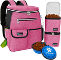Professional Dog Travel Backpack, 27L Airline-Approved Pet Supplies Organizer with Dual Food Containers, Two Collapsible Bowls, and Poop Bag Dispenser - Ideal for Weekend Road Trips and Camping, Perfect Gift for Dog Moms, Pink