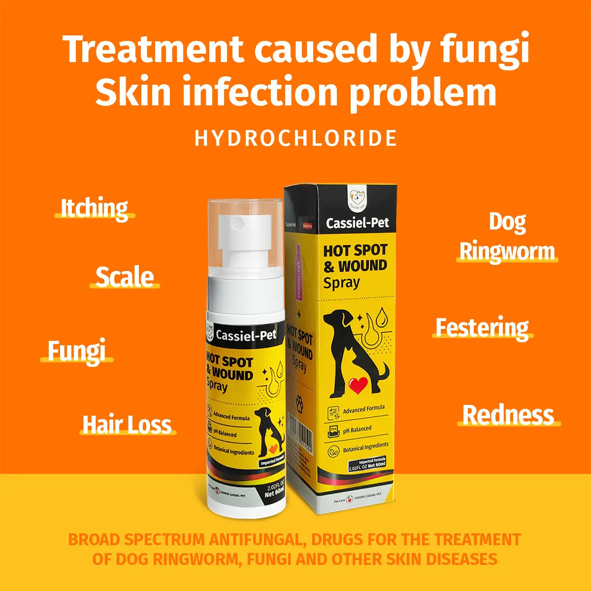 Cassiel Pet Hot Spot and Wound Spray for Dogs and Cats - Natural Soothing Skin Spray for Clean, Soft Skin and Itch Relief, Enhanced Packaging
