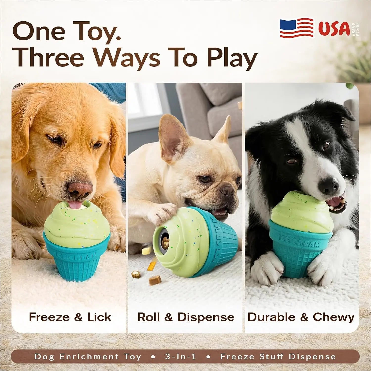 KADTC Large 3-in-1 Frozen Dog Treat Toy and Kibble Dispenser Ball for Durable Chewing
